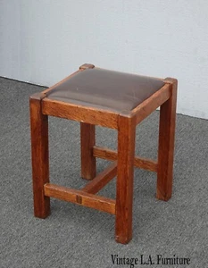 Vintage French Country Mission Style Brown Stool Bench - Picture 1 of 12