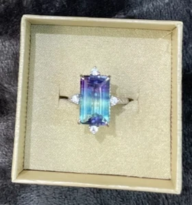 Judith Ripka Ring .925 Sterling Silver Emerald Cut Fluorite CZ Accents Size 9 - Picture 1 of 9
