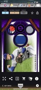 2021 Topps BUNT Tribute Cavan Biggio Purple Event Triple Relic DIGITAL Series 2