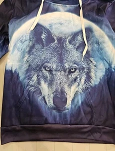 Men’s Wolf Hooded Sweatshirt Size Medium Hoodie Pullover - Picture 1 of 10