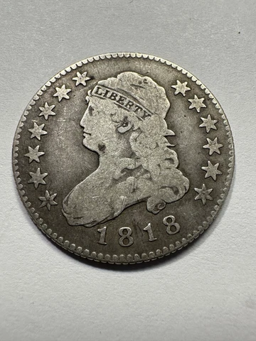 1818 Capped Bust Silver Quarter - Early Date. #3947 Has A Large Die Break Cover