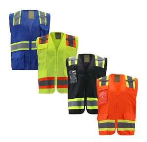 Men's High Visibility Zipper Reflective Class 2 Type R Safety Neon Work Vest - Picture 1 of 13