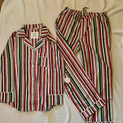 Conjunto de pijama feminino novo com etiquetas estampa fresca listra doce vermelho médio verde pijama para dormir - Imagem 1 de 4