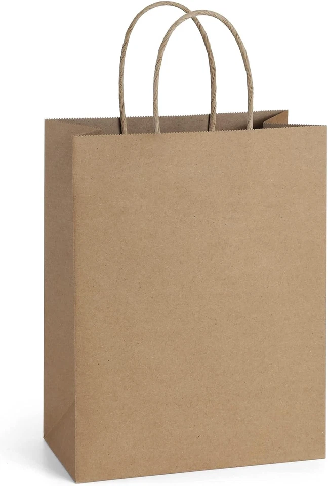 Shopping Bags 8x4.75x10.5" 50pcs Bagdream Gift Cub Paper Kraft Retail Brown With