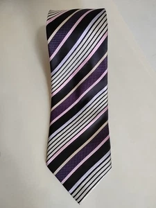 Ben Sherman Black Striped Pink Purple Grey Silk Necktie 100% Silk Hand Sewn - Picture 1 of 4