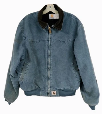 MENS VINTAGE CARHARTT JACKET COBALT BLUE SANTE FE CORDUROY COLLAR DETROIT LARGE - Image 1 of 4