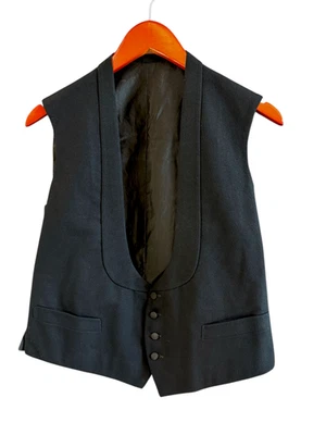 Старинный эдвардианский 1914 шерсти/шелка шаль воротник талии пальто жилет этикетка Миннеаполис - Изображение 1 из 4