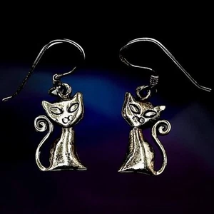 MCM KITTY KATZE OHRRINGE Gravur 925 Sterling Silber Feline Niedlichkeitš„!SALE!š„ - Bild 1 von 7
