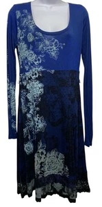 Desigual Linoria Dress Womens Size XL Blue Damask Print Lace Tiered Hemline Midi - Picture 1 of 12