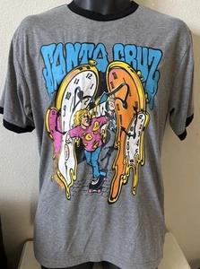 Santa Cruz Skateboards Grabke Melting Clock Ringer Gunmetal Mens RARE T-shirt M - Picture 1 of 11