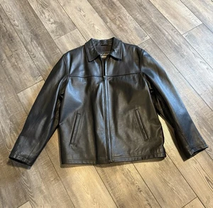Columbia Sportswear Leather Jacket Mens Large Brown Quilt Lined Full Zip Heavy - Picture 1 of 8
