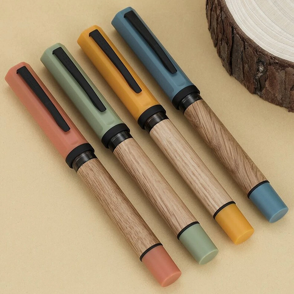 Pluma Estilográfica Jinhao 58 2025 Madera de Roble Tapa de Tornillo Tamaño Grande 4 Colores 3 Plumillas Foto 1 de 4