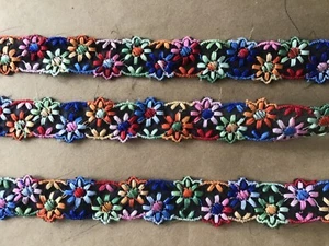 9 1/2 YDS GORGEOUS FLORAL COLOR COTTON VARIEGATED EMB On BLACK ORGANZA - Picture 1 of 3