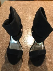 Women's Fahrenheit RA1-16  Black Sandal Wedge Heels - Size 5 1/2 M NIB FAST SHIP - Picture 1 of 6