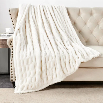 Lujosa manta reversible micromink de piel sintética elástica cálida suave regalo Foto 1 de 4