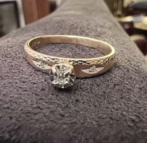 Vintage 14K Yellow Gold Diamond Ring Engagement Size  6 - Picture 1 of 6