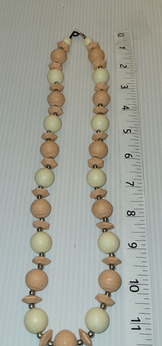 OFF WHITE Collana Perline Legno Pesca Argento e Avorio Lunga 11 Pollici Leggera Neutra