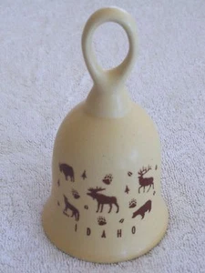 Ceramic Bell; Idaho Souvenir Wildlife Motif Moose Bear Elk Wolf Goat Tracks - Picture 1 of 1