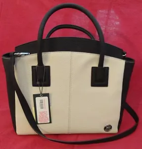 Vince Camuto Black & Cream Satchel Style Purse New Leather Authentic  - Picture 1 of 5