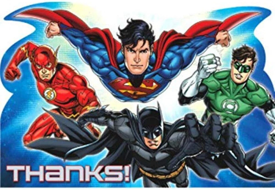 Tarjetas de notas de agradecimiento de fiesta de cumpleaños de superhéroes de Justice League Heroes Unite DC Foto 1 de 1