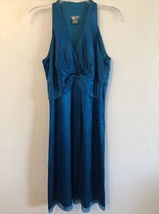 ANN TAYLOR TEAL BLUE SILK SLEEVELESS EMPIRE WAIST DRESS SIZE 4 - Picture 1 of 4