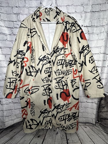 Giacca trench uomo donna stampa burberry graffiti marrone rosso nero scritta XXL