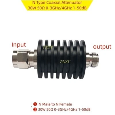 N Type Coaxial Attenuator 30W 50Ω 0-3GHz/4GHz 1/2/3/5/6/10/15/20/25/30/40/50dB - Image 1 of 4