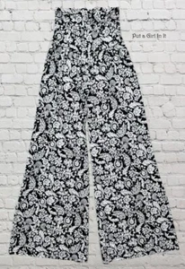 Neu USA Jup Damen-Palazzohose hoher Bund schwarz Blumenmuster Boho seidig S M L Y2K - Bild 1 von 3
