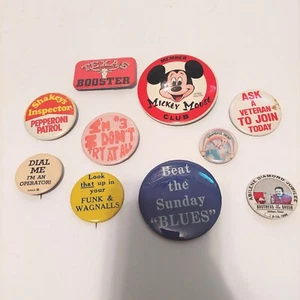 Lot Of 10 Vintage Different Size Pinback Buttons - Picture 1 of 14