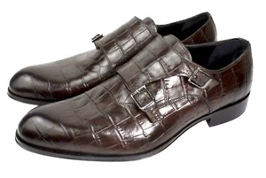 Ivan Troy Iba Kaffee Doppel Mönchsriemen Krokodil bedruckt Herren Schuhe/Made in Italy - Bild 1 von 7