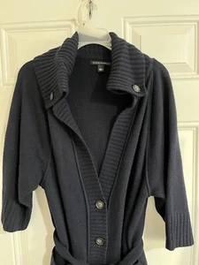 Banana Republic Women’s Cardigan Lambswool Cashmere L Blue Button Up Ribbed Belt - Picture 1 of 7