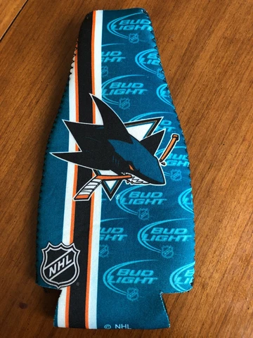 NHL Hockey San Jose Sharks Zipper Coozie Bottle Drink Cooler Bud Light Beer NEW Cover