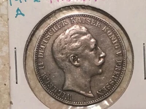 1912A SILVER 3 MARK  GERMANY / PRUSSIA  Combine Ship Fee Free Bonus Coin - Picture 1 of 4