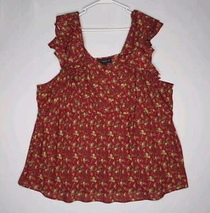 Top sin mangas Venezia para mujer 26/28 rojo micro floral de gasa con cuello en V volantes Y2K - Imagen 1 de 5