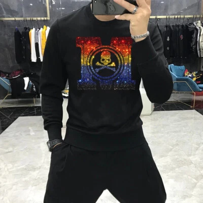 New Fashion Skull Rhinestones Winter Warm Hoodie Men Luxury Sweatshirt Pullover - Image 1 of 4