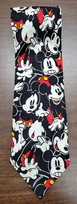Винтажный шелковый галстук Mickey Mouse Disney черный белый красный мультфильм галстук - Изображение 1 из 4