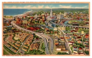 MAIN AVENUE BRIDGE and Lakeview Terrace CLEVELAND, OH birds eye view - Postcard - Picture 1 of 2
