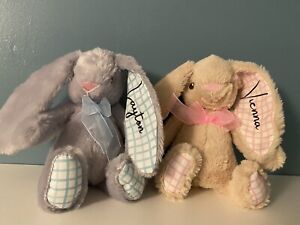 Personalised New baby teddy 8” Bunny/Rabbit girl/boy - GREY/BLUE BUNNY ONLY