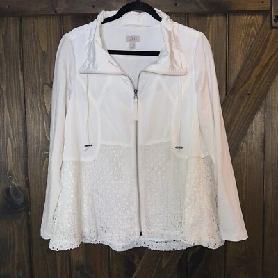 NWOT LOGO by Lori Goldstein Zip-Front Oversized Jacket Eyelet Details Sz S White - Image 1 of 4