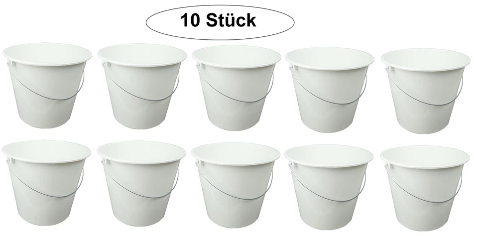 10 Stück Haushaltseimer mit Metallbügel weiß, 10 Liter, Eimer Putzeimer - Bild 1 von 1