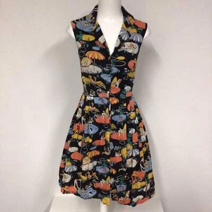 Emily & Fin Black Multi Print 100% Cotton Button Up Dress w/Pockets Size 10 - Picture 1 of 11