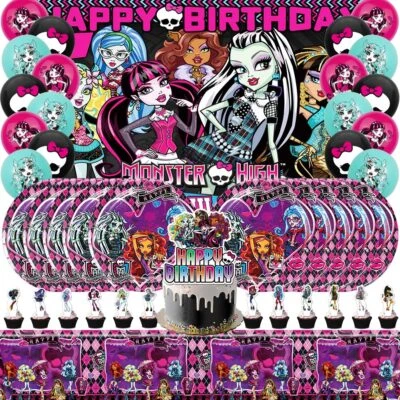 Monster High Party Decorations Set Balloons Plates Cake Topper Banner Tablecloth - Image 1 of 4