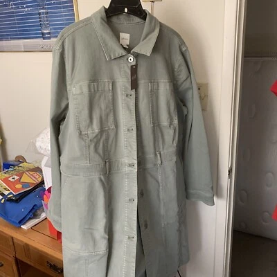 NUEVO CON ETIQUETAS JJill Abrigo Largo Denim Impresionante en Verde Hermoso Abrigo Foto 1 de 4