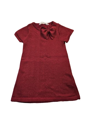 Vestido Suéter H&M Niño Pequeño Niña Talla 2-4 Años Rojo Con Lazo Hilo Brillo Modesto Foto 1 de 4