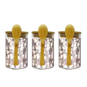 Piscepio Glass Jar Containers with Bamboo Airtight Lid Wooden Spoon Scoop Food S - Picture 1 of 8
