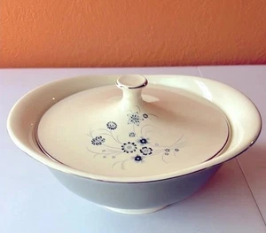 Plato para servir cubierto Taylor Smith Silver Mist gris blanco con tapa floral MCM raro - Imagen 1 de 7