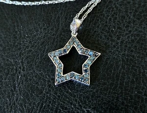 💎CAROL BRODIE RARITIES .4 MINED BLUE DIAMOND 925 STERLING STAR PENDANT NECKLACE - Picture 1 of 11
