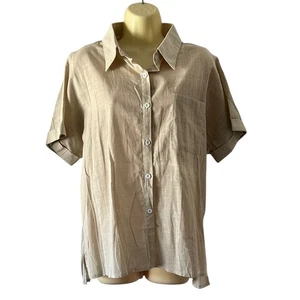 Creamy Beige Linen Look Blouse Woman Size Medium Classic Basic Minimalist - Picture 1 of 8