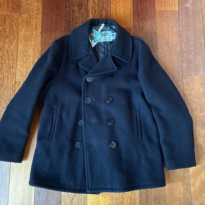 Schott Pea Coat 740N Wool Jacket Dark Navy Size 42 Vintage Outerwear - Image 1 of 4