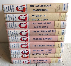 Vintage Lot 9 Nancy Drew Mysteries Ex-Library Book Pink Covers 1970's Hardcover - Bild 1 von 18